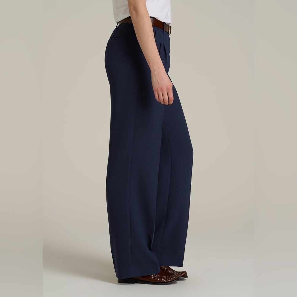 American Tall Wide Leg Pleated Dress Pants 2.0 34” Long Inseam Navy Blue - Picture 2 of 8